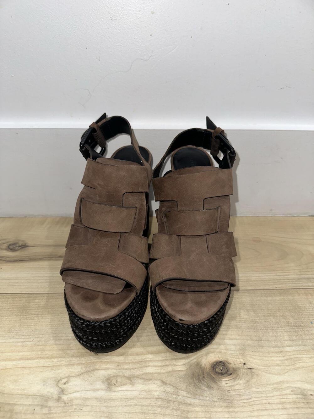 AllSaints Sandals Womens Size 6.5 Brown Suede Strappy Wedge Platform Shoes